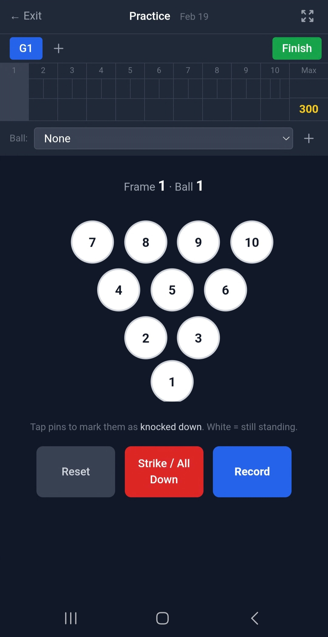 Bowling pin diagram for pin-by-pin tracking